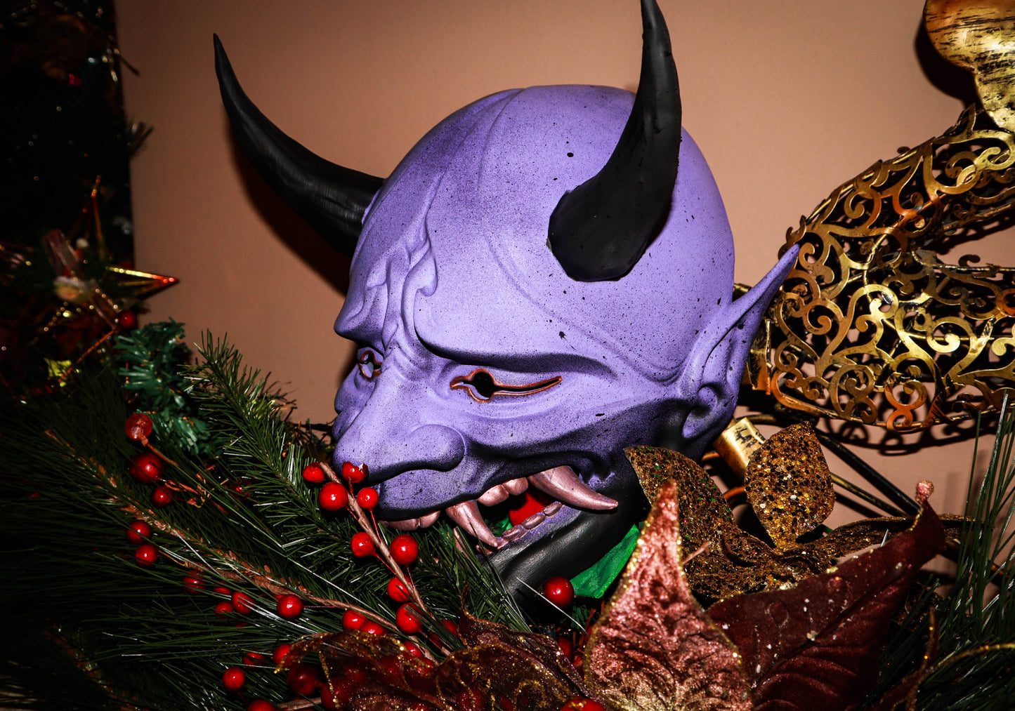 Majestic Oni Purple & Bronze Japanese Hannya Mask