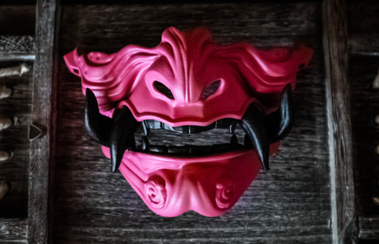 Pink Oni Half-Mask – Fierce and Bold Elegance Half Face Japanese Mask