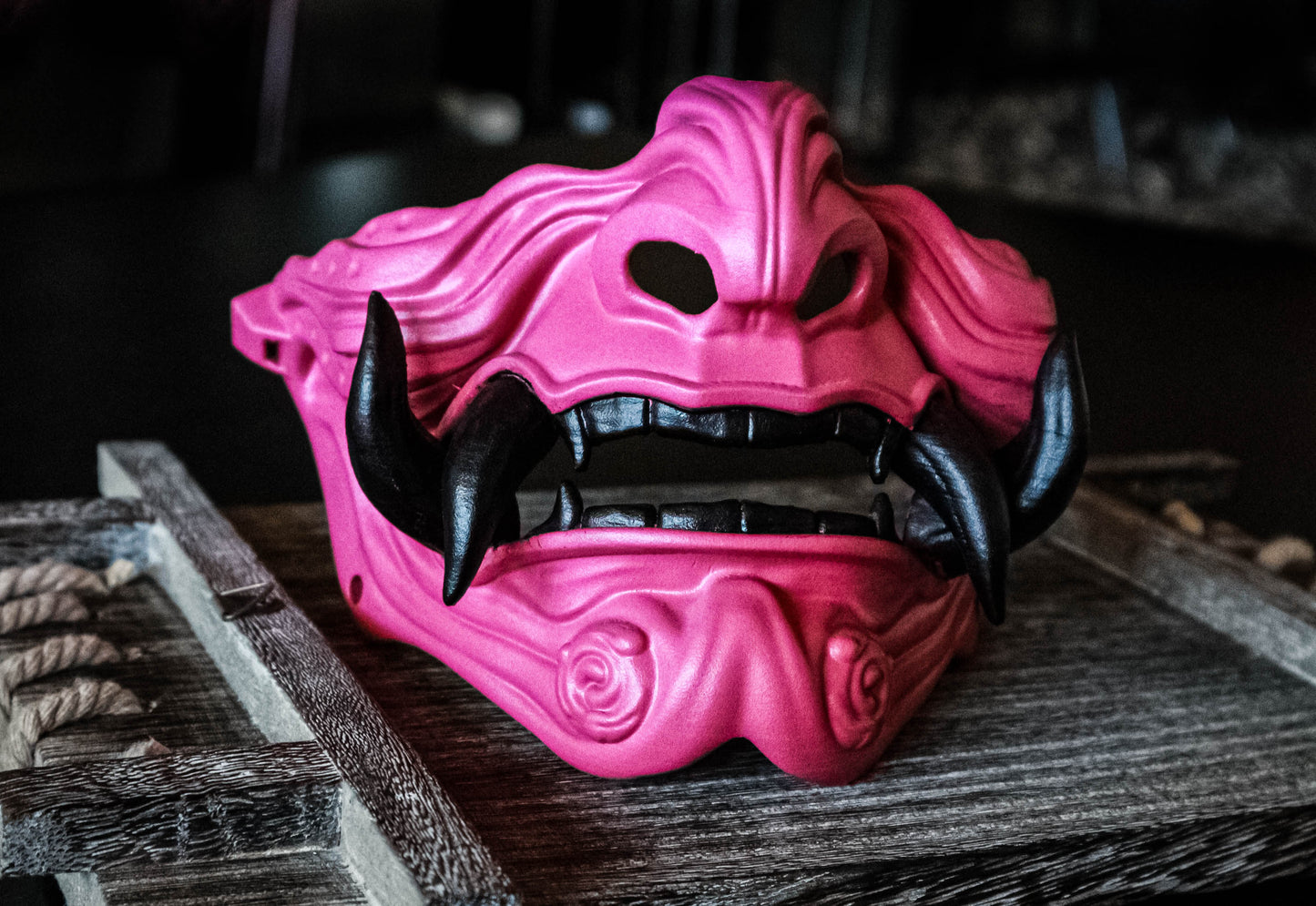 Pink Oni Half-Mask – Fierce and Bold Elegance Half Face Japanese Mask